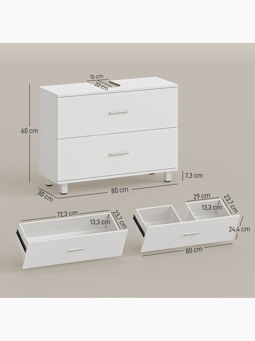Meuble vasque 2 tiroirs moderne poignées alliage alu blanc - Kiabi