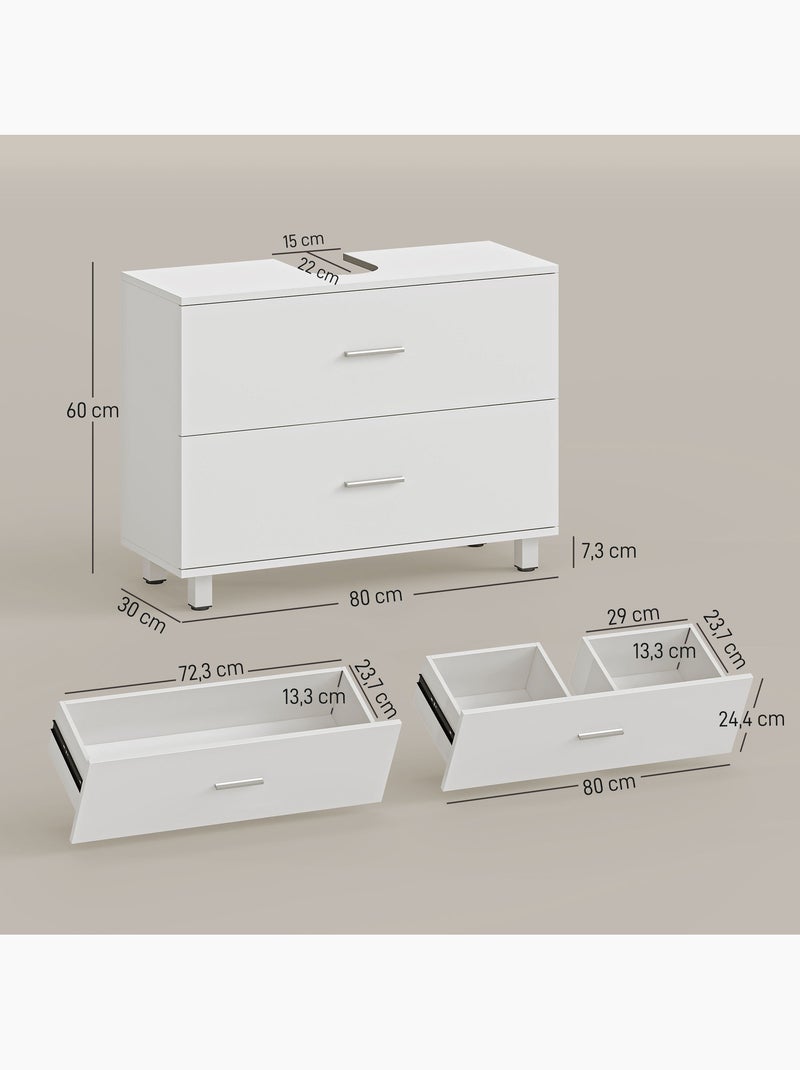 Meuble vasque 2 tiroirs moderne poignées alliage alu blanc Blanc Blanc - Kiabi