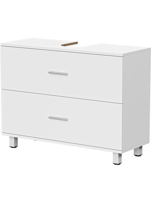Meuble vasque 2 tiroirs moderne poignées alliage alu blanc - Kiabi
