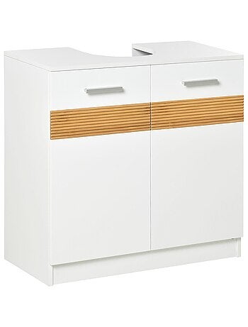 Meuble vasque style cosy chic blanc bandeau bambou