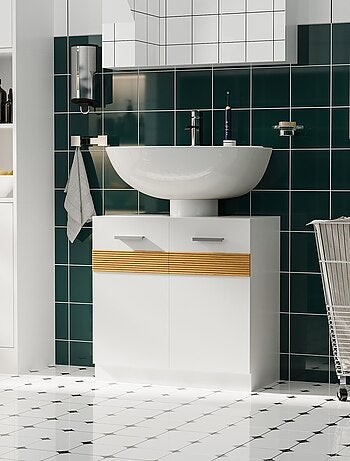 Meuble vasque style cosy chic blanc bandeau bambou