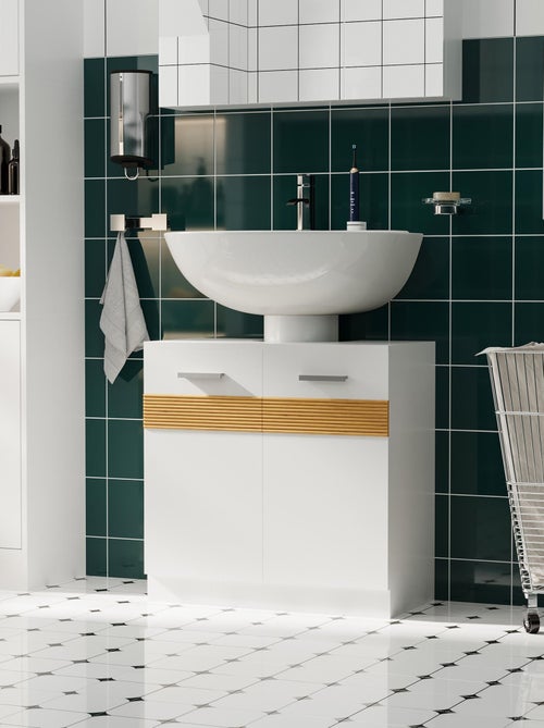 Meuble vasque style cosy chic blanc bandeau bambou - Kiabi