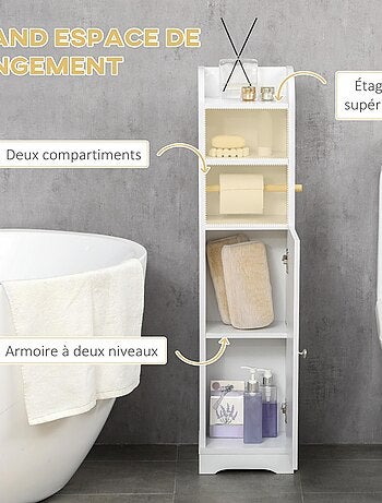 Meuble WC - porte, 2 étagères, niche, support papier