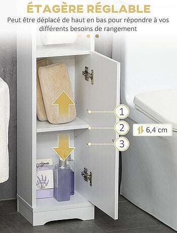 Meuble WC - porte, 2 étagères, niche, support papier