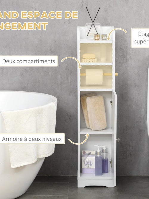 Meuble WC - porte, 2 étagères, niche, support papier - Kiabi