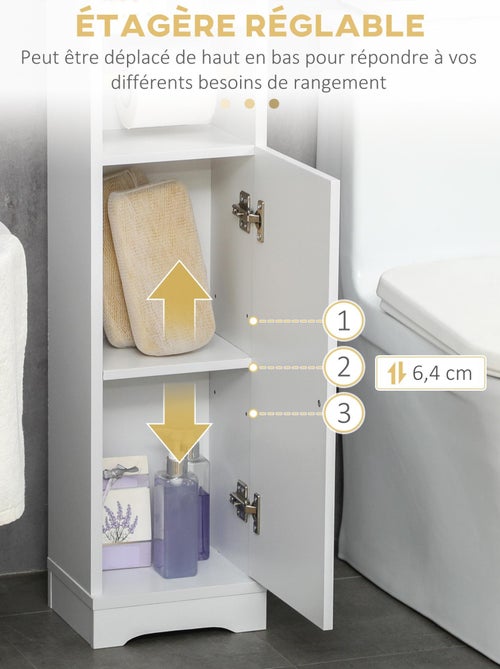 Meuble WC - porte, 2 étagères, niche, support papier - Kiabi