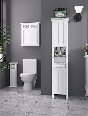 Meuble WC - porte, support papier - blanc