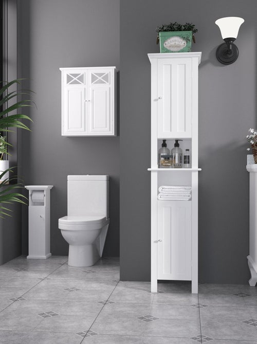 Meuble WC - porte, support papier - blanc - Kiabi