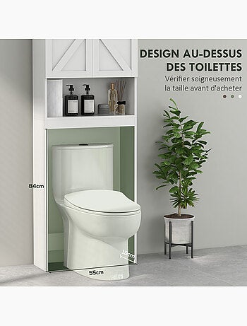 Meuble wc - rangement au-dessus des toilettes - 2 portes croisillons, niche - blanc