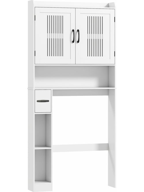 Meuble wc dessus de toilette 2 portes étagère 3 niches + rouleau blanc - Kiabi