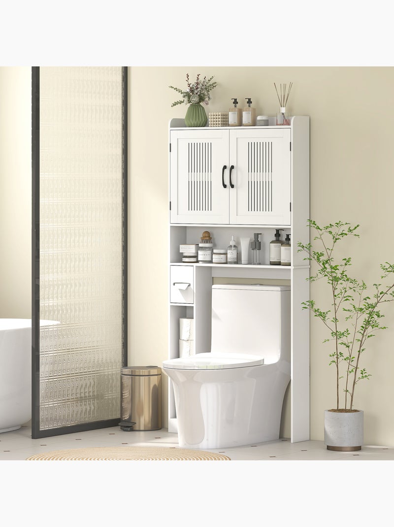 Meuble wc dessus de toilette 2 portes étagère 3 niches + rouleau blanc Blanc Blanc - Kiabi