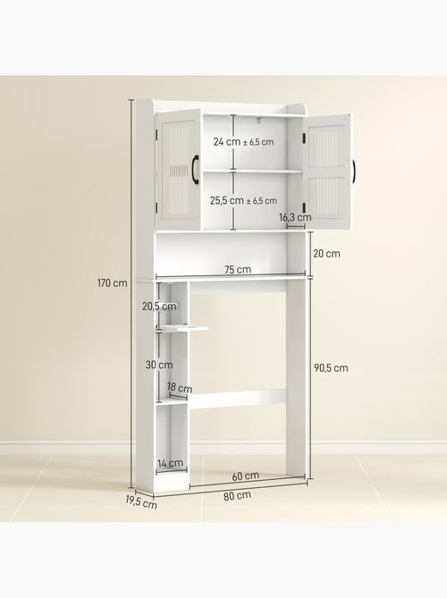 Meuble wc dessus de toilette 2 portes étagère 3 niches + rouleau blanc - Kiabi
