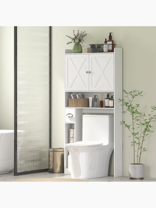 Meuble wc dessus toilettes 2 portes étagère 3 niches porte-papier blanc - Kiabi