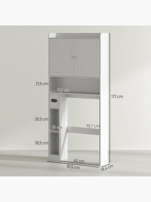 Meuble wc dessus toilettes 2 portes étagère 3 niches porte-papier blanc - Kiabi