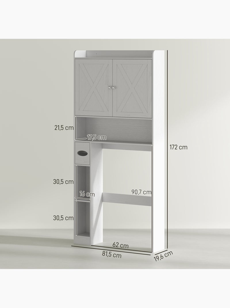 Meuble wc dessus toilettes 2 portes étagère 3 niches porte-papier blanc Blanc Blanc - Kiabi