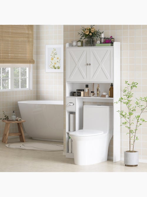 Meuble wc dessus toilettes 2 portes étagère 3 niches porte-papier blanc - Kiabi