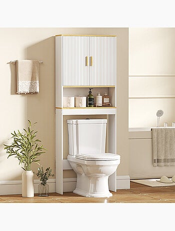 Meuble wc rangement au-dessus des toilettes 3 niveaux bois blanc