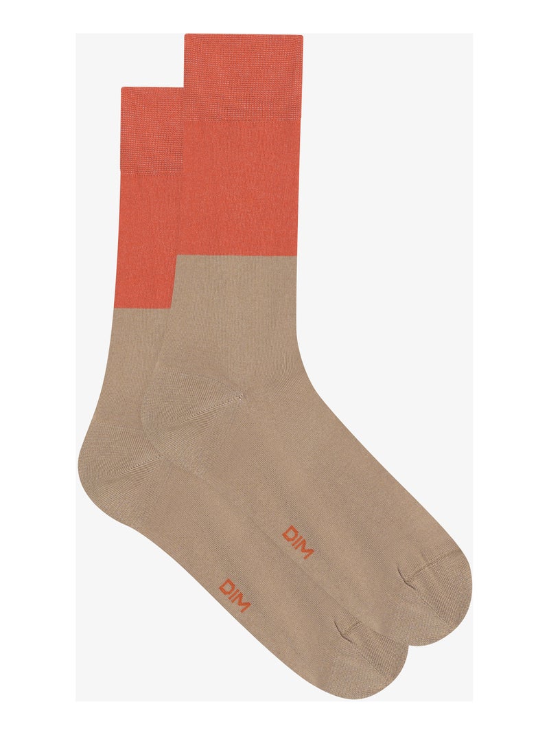 Mi-chaussettes bicolores coton peigné Marron clair - Kiabi
