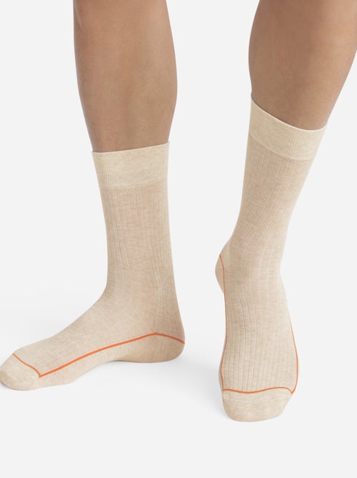Mi-chaussettes côtelées liseré coloré - Kiabi