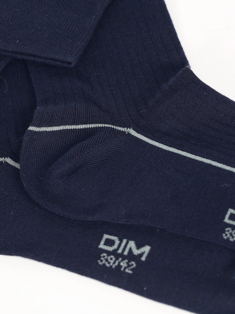 Mi-chaussettes côtelées liseré coloré Bleu nuit - Kiabi