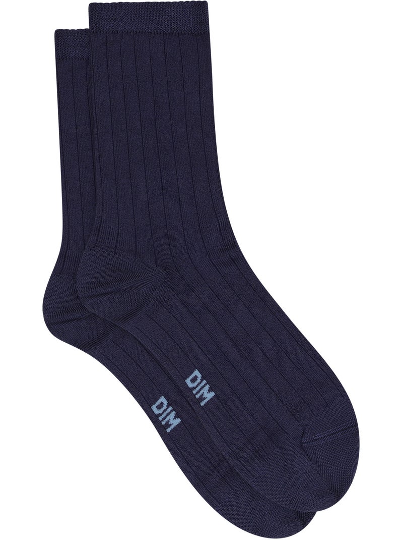 Mi-chaussettes effet satiné Mode Bleu marine - Kiabi