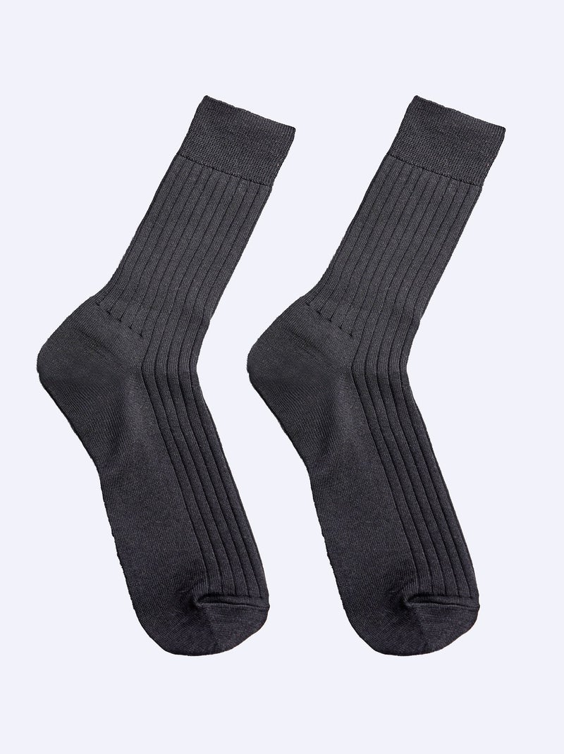 Mi-chaussettes laine intérieur coton - lot de 2 paires - AFIBEL gris anthracite - Kiabi