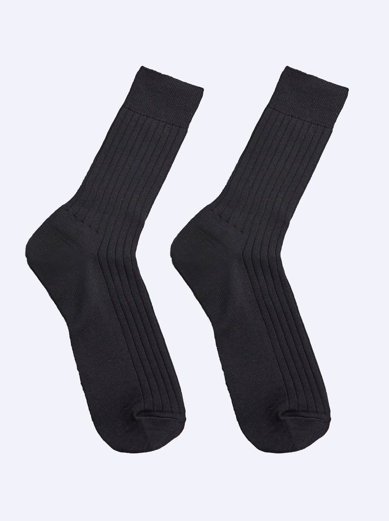 Mi-chaussettes laine intérieur coton - lot de 2 paires - AFIBEL Noir - Kiabi
