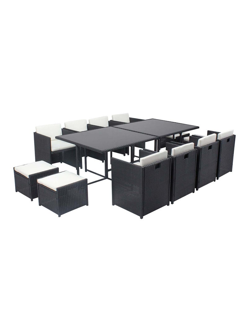 MIAMI 12 - Salon de jardin encastrable 12 places fauteuils et poufs en résine tressée noir et blanc Noir Blanc - Kiabi