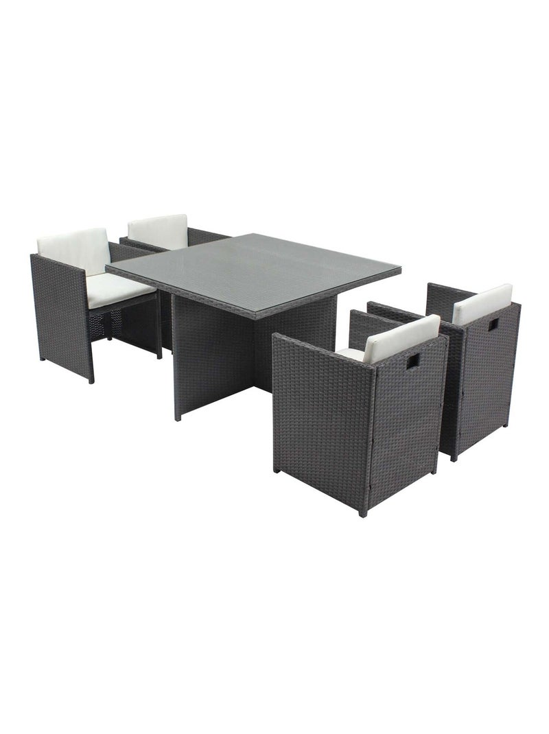 Miami 4 Gris/Blanc : salon encastrable 4 personnes en résine tressée grise poly rotin Gris - Kiabi