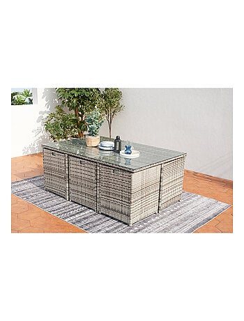 Miami 6 gris : Ensemble 6 personnes en résine tressée de plusieurs nuances de gris poly rotin