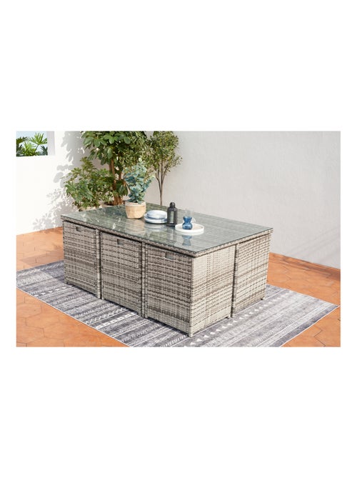 Miami 6 gris : Ensemble 6 personnes en résine tressée de plusieurs nuances de gris poly rotin - Kiabi