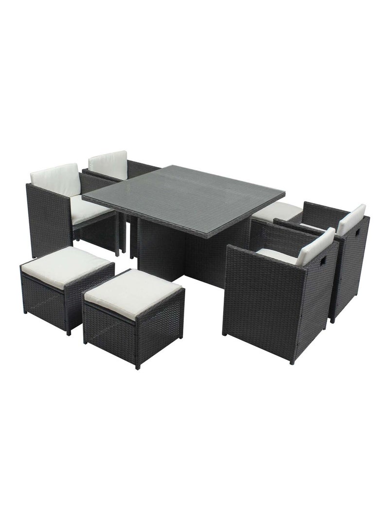Miami 8 Gris/Blanc : salon encastrable 8 personnes en résine tressée grise poly rotin Gris - Kiabi