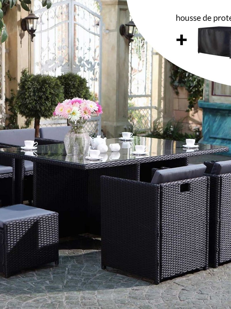 MIAMI MIAMI - Salon de jardin 10 places noir-gris + housse de protection Gris - Kiabi