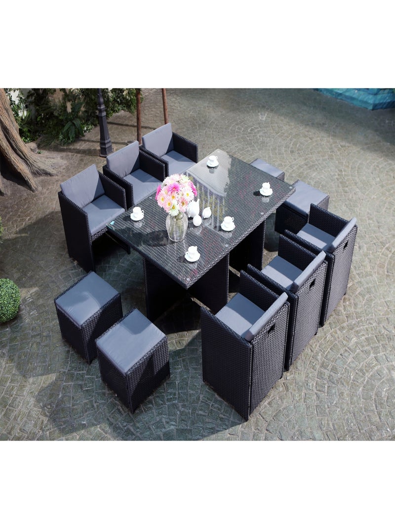 MIAMI MIAMI - Salon de jardin 10 places noir-gris + housse de protection Gris - Kiabi