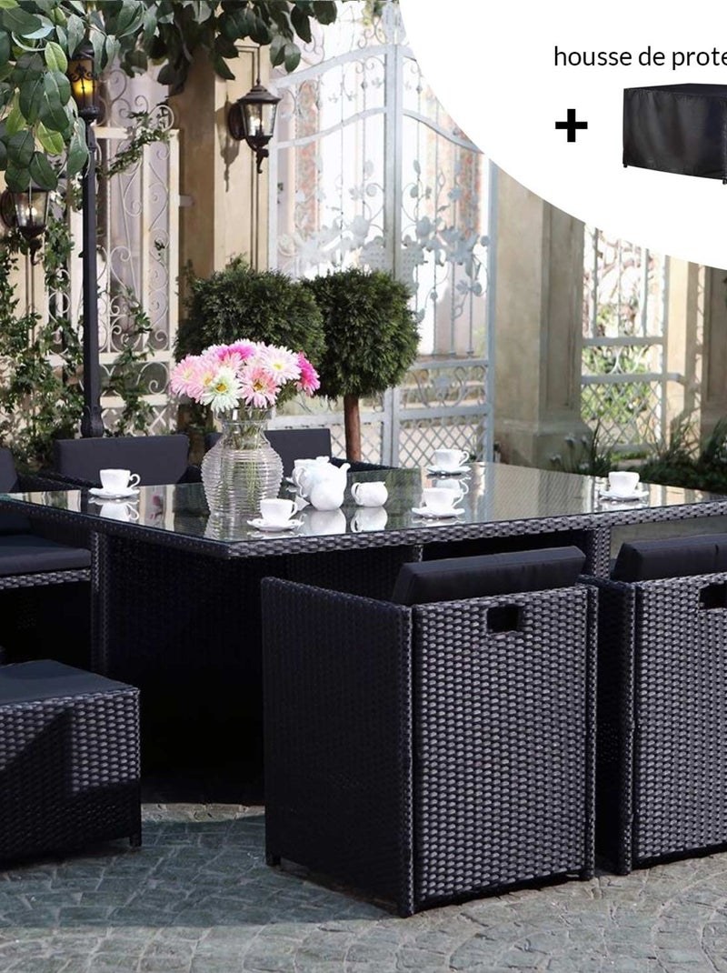 MIAMI MIAMI - Salon de jardin 10 places noir-noir + housse de protection Noir - Kiabi
