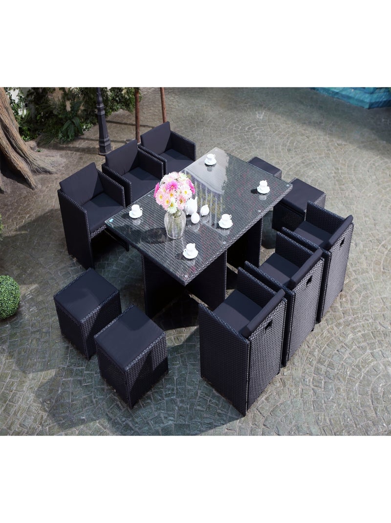 MIAMI MIAMI - Salon de jardin 10 places noir-noir + housse de protection Noir - Kiabi