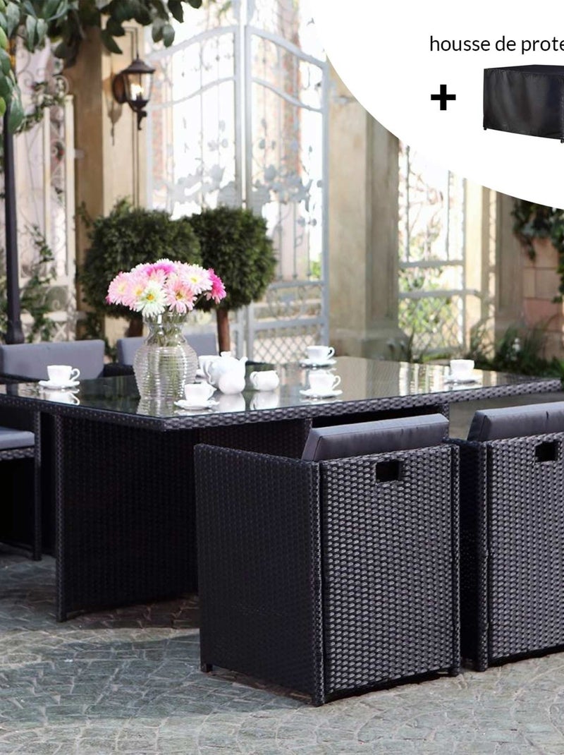 MIAMI MIAMI - Salon de jardin 6 places noir-gris + housse de protection Gris - Kiabi