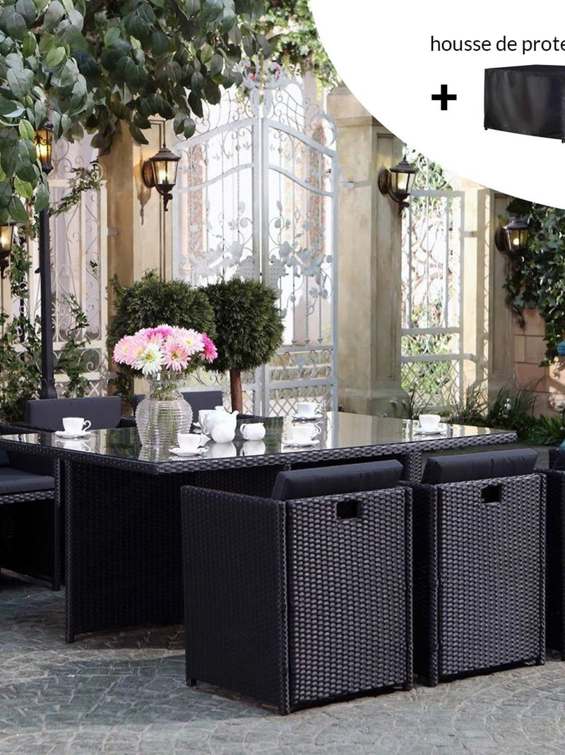 MIAMI MIAMI - Salon de jardin 6 places noir-noir + housse de protection Noir - Kiabi