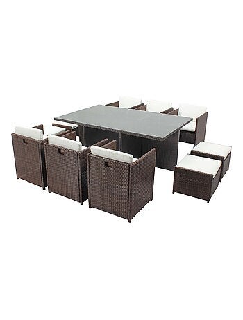 MIAMI Salon de jardin 10 places noir-blanc + housse de protection