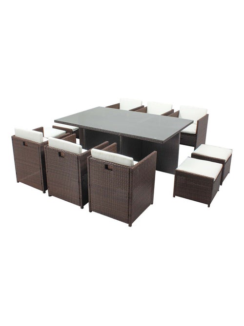 MIAMI Salon de jardin 10 places marron-blanc + housse de protection - Kiabi