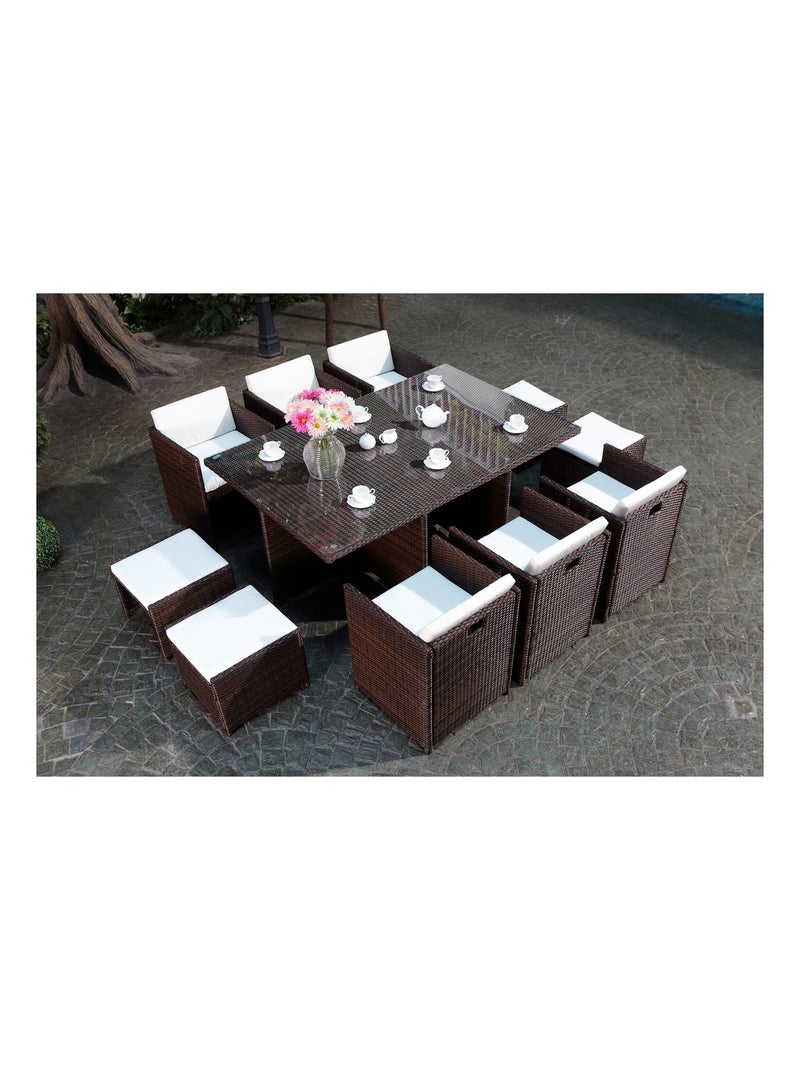 MIAMI Salon de jardin 10 places marron-blanc + housse de protection Blanc - Kiabi