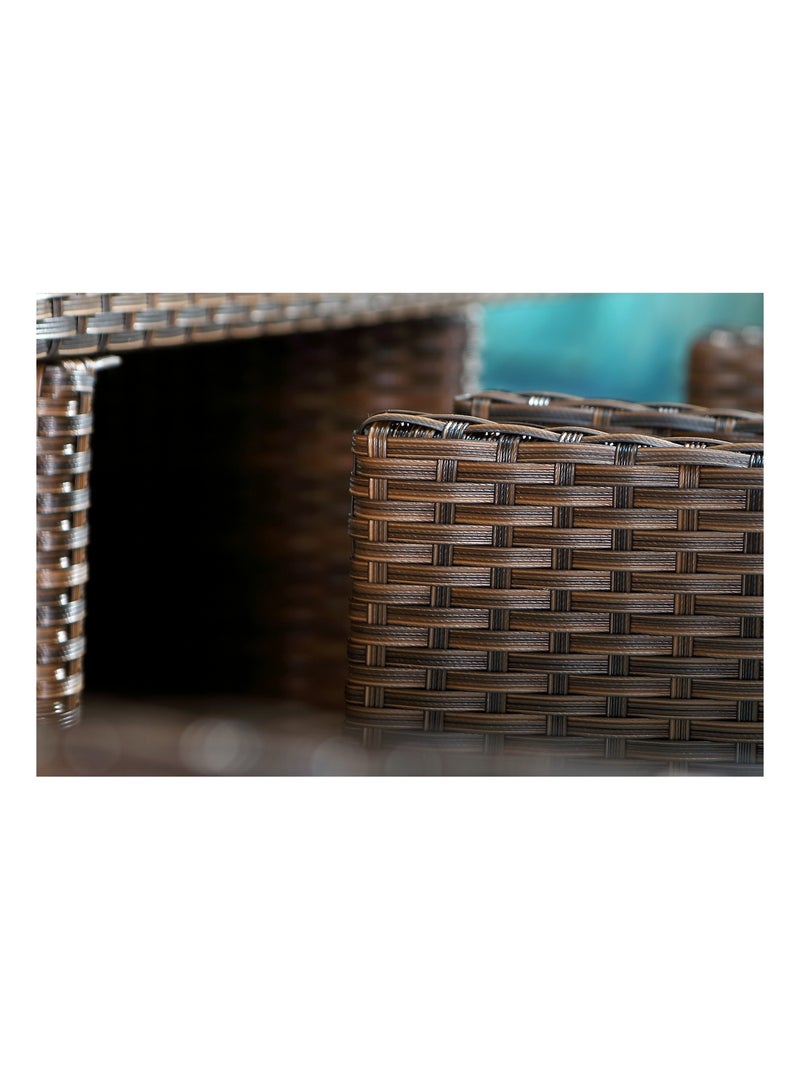 MIAMI Salon de jardin 10 places marron-blanc + housse de protection Blanc - Kiabi