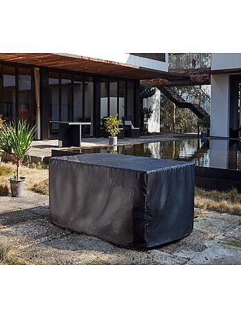 MIAMI Salon de jardin 10 places noir-blanc + housse de protection