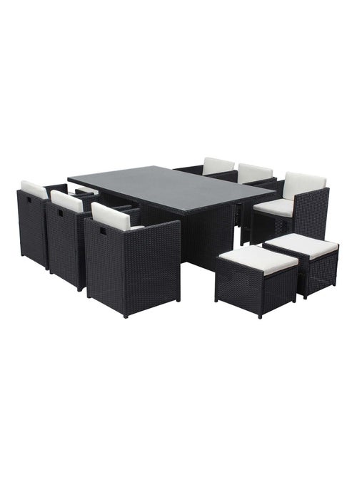 MIAMI Salon de jardin 10 places noir-blanc + housse de protection - Kiabi