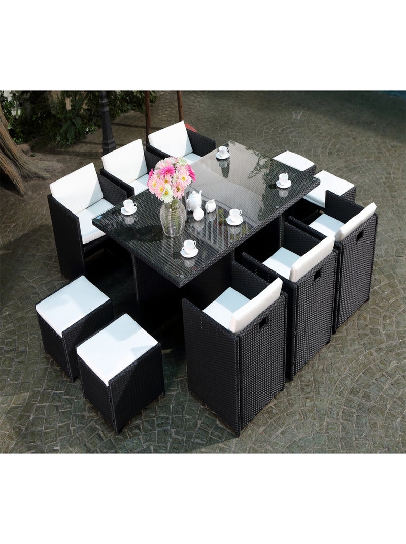 MIAMI Salon de jardin 10 places noir-blanc + housse de protection Noir Blanc - Kiabi