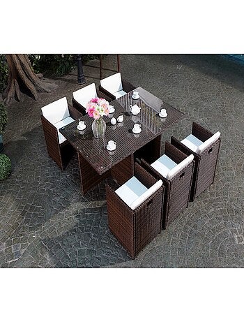 MIAMI Salon de jardin 6 places noir-noir + housse de protection