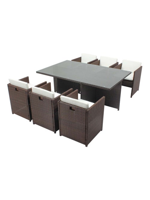MIAMI Salon de jardin 6 places marron-blanc + housse de protection - Kiabi