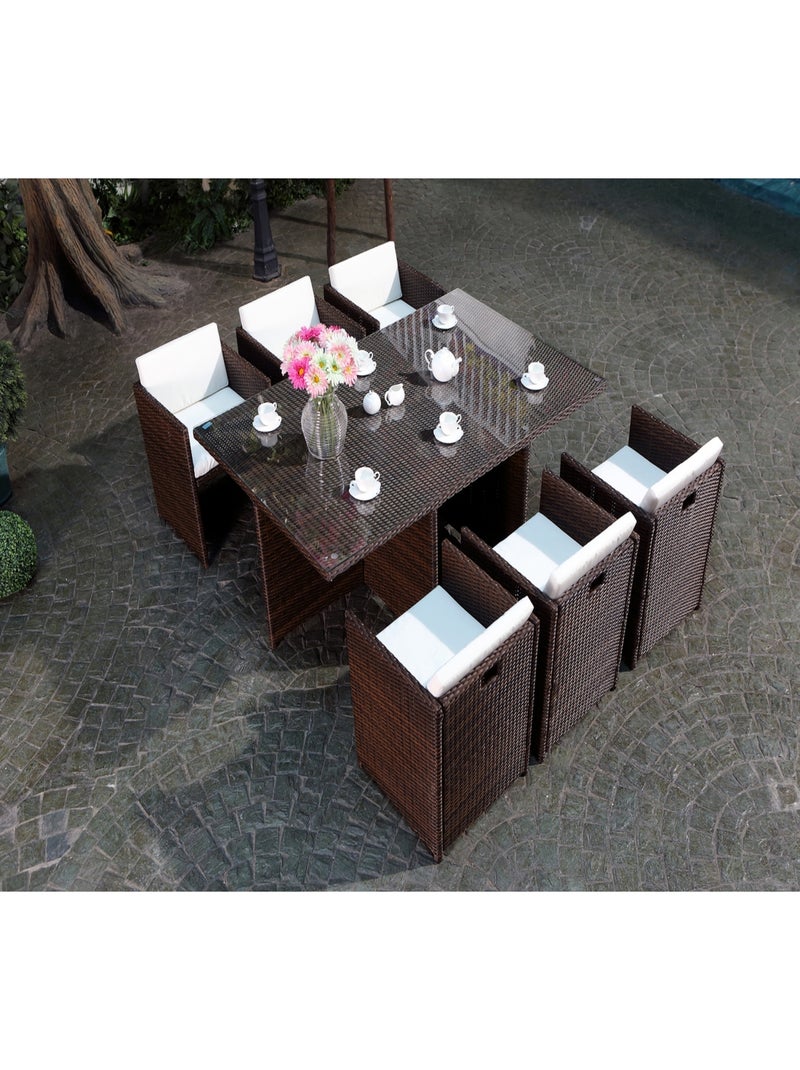MIAMI Salon de jardin 6 places marron-blanc + housse de protection Blanc Marron - Kiabi