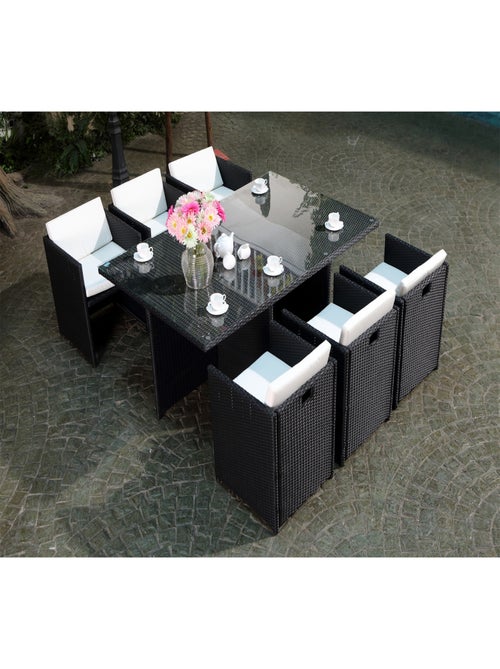 MIAMI Salon de jardin 6 places noir-blanc + housse de protection - Kiabi