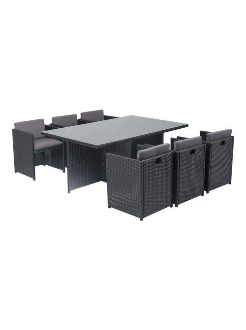 MIAMI Salon de jardin 6 places noir-gris + housse de protection - Kiabi